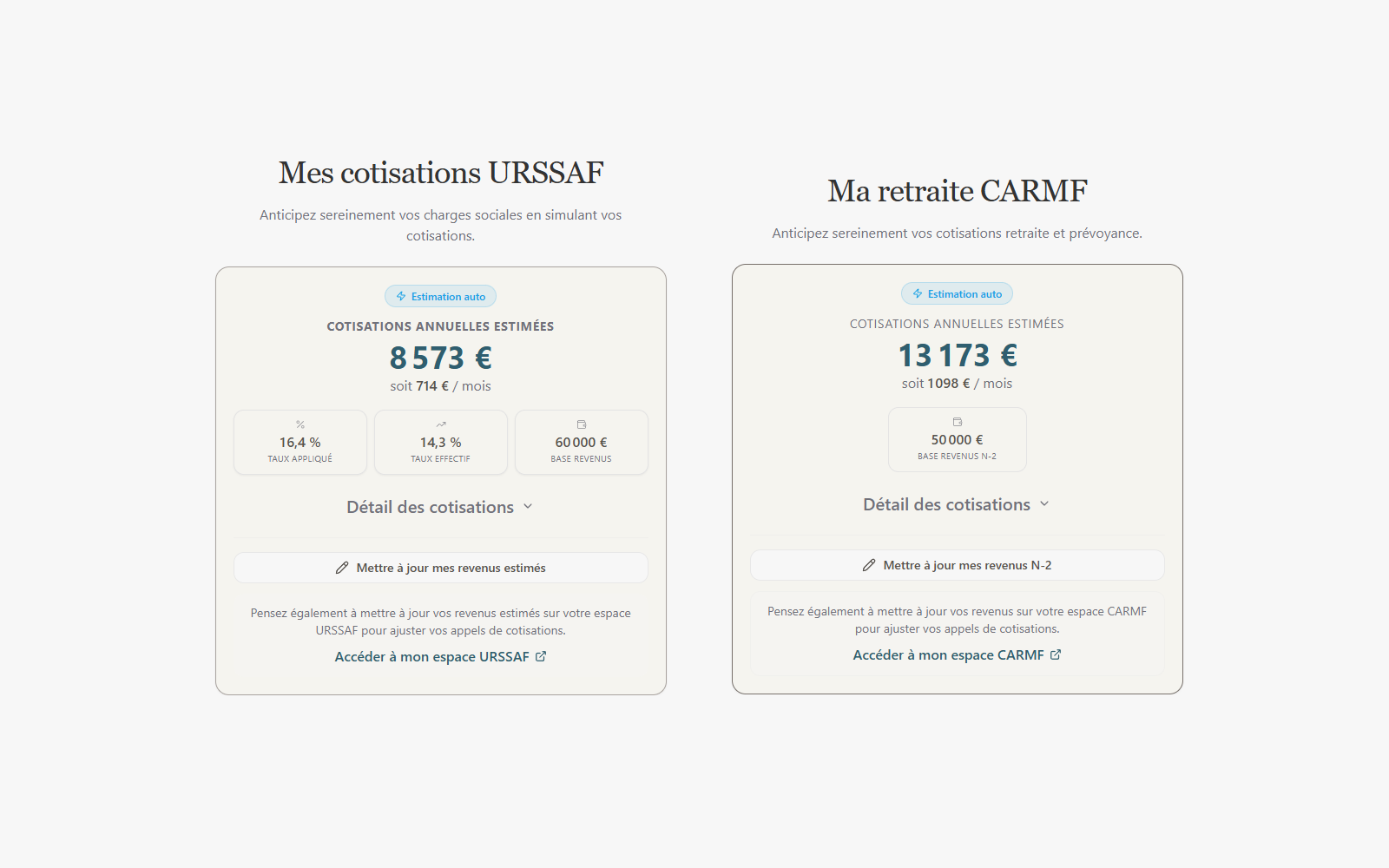 Aperçu étape 2 — calcul automatique des charges